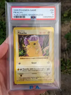 1999 Pokemon Game Pikachu Yellow Cheeks Shadowless PSA 5 EX - Image 1