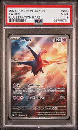 LATIOS ILLUSTRATION 2024 POKEMON SURGING SPARKS FULL ART HOLO 203/191 PSA 9 MINT - Image 1