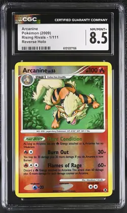 CGC 8.5 Arcanine 2009 Rising Rivals 1/111 Reverse Holo Pokemon Card - Image 1