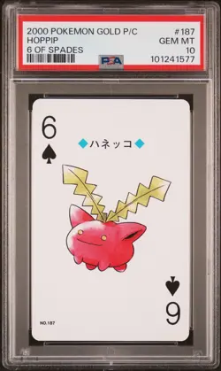 2000 POKEMON GOLD VERSION PLAYING CARDS 6 OF SPADES #187 HOPPIP PSA 10 - Image 1