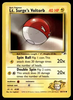 Lt. Surge's Voltorb 84/132 Pokemon Card Gym Heroes Comon 40 HP Lightly Played GZ - Image 1