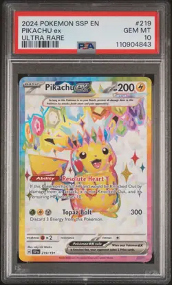 2024 POKEMON SSP EN-SURGING SPARKS ULTRA RARE #219 PIKACHU EX PSA 10 - Image 1