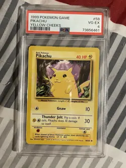 1999 Vintage Pokemon Base SetPikachu Yellow Cheeks WOTC Unlimited PSA 4 - Image 1