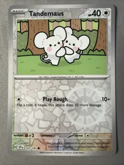 Pokemon TCG * SV Surging Sparks * 157/191 Tandemaus Common * REVERSE HOLO * NM - Image 1