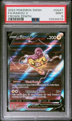 2023 POKEMON SWORD & SHIELD CROWN ZENITH #GG41 FULL ART/RAIKOU V PSA 9 - Image 1