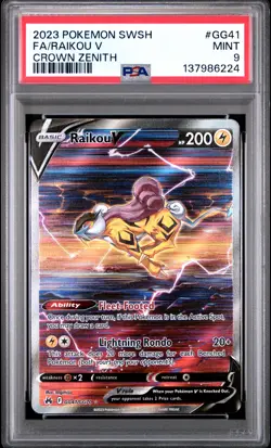 2023 POKEMON SWORD & SHIELD CROWN ZENITH #GG41 FULL ART/RAIKOU V PSA 9 - Image 1