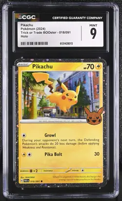 2024 POKEMON TRICK OR TRADE STAMPED #018 PIKACHU CGC 9 LOW POP (FREE S&H) - Image 1