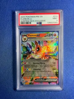 2025 Pokemon Pre En-Prismatic Evolutions Stamped Flareon Ex #014 PSA 9 - Image 1