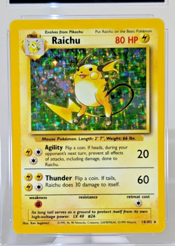 1999 POKEMON BASE SET UNLIMITED #14 RAICHU-HOLO PROFESSIONAL Grade 7 - VINTAGE - Image 3