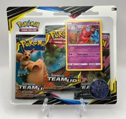 (402908) Pokemon Sun & Moon Team Up Deoxys 3-Pack Booster Blister Factory Sealed - Image 1