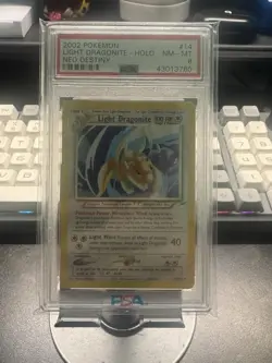 Pokemon Neo Destiny 2002 Light Dragonite Holo Card #14 PSA 8 English - Image 1