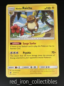 Alolan Raichu 31/111 Non Holo Rare Crimson Invasion Sun & Moon Pokemon Card 2017 - Image 1