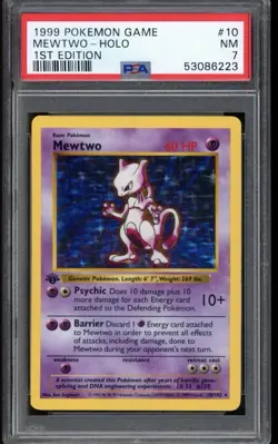 1999 Pokemon 1st Edition Shadowless Mewtwo Base Set Rare Holo #10 PSA 7 NM - Image 1