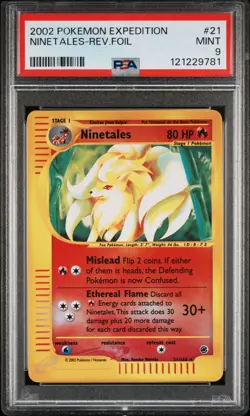 2002 POKEMON EXPEDITION #21 NINETALES-REVERSE FOIL PSA 9 - Image 1