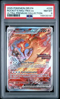 Pokemon Destined Rivals Team Rocket's Moltres ex UPC Stamped Promo 229/182 PSA 8 - Image 1