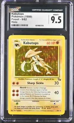 CGC 9.5 KABUTOPS 9 FOSSIL HOLO POKEMON MINT + - Image 1