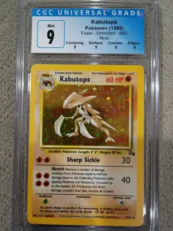 CGC 9 Kabutops Pokemon (1999) Fossil Unlimited Holo 9/62 - Image 1