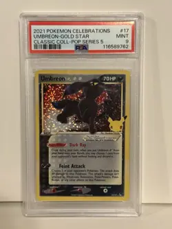 Pokemon TCG Umbreon Gold Star 17/17 Celebrations Classic Collection PSA 9 - Image 1