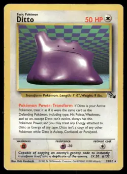 Pokemon Cards Ditto 18/62 Unlimited Fossil WOTC Rare LP *3 - Image 1