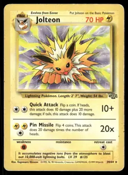 Pokemon Cards Jolteon 20/64 Unlimited Jungle WOTC Rare MP *3 - Image 1