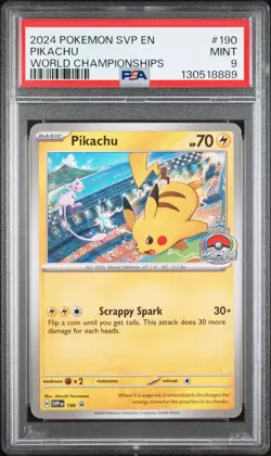 2024 POKEMON SVP EN-SV BLACK STAR PROMO WORLD CHAMPIONSHIPS #190 PIKACHU PSA 9 - Image 1