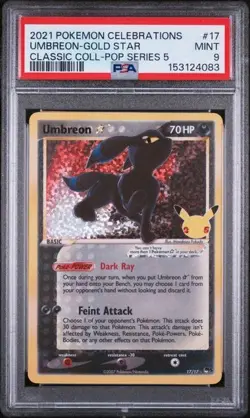 2021 Umbreon Gold Star 17/17 Pokemon Celebrations 25th Anniversary PSA Mint 9 - Image 1