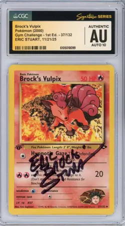 CGC AUTO 10 Signed Eric Stuart Brock's Vulpix 37/132 Gym Challenge 1st Edition - Image 1