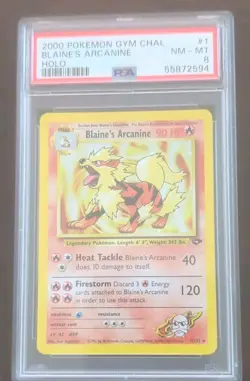 Pokemon TCG Gym Challenge Blaine's Arcanine 1/132 Holo PSA 8 English WOTC 2000 - Image 1