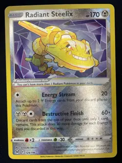 Pokemon Radiant Steelix Radiant Rare SWSH11: Lost Origin 124/196 NM - Image 1