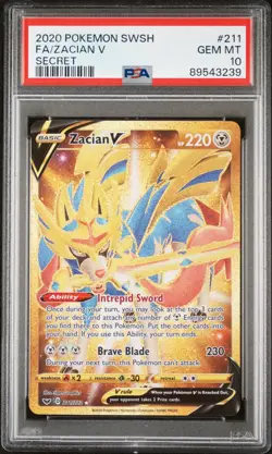 PSA 10 Zacian V 211/202 Secret Sword & Shield Base Set Pokemon Secret Rare 2020 - Image 1