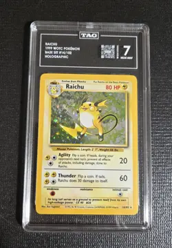 Raichu 1999 WOTC Pokemon Base Set Unlimited Holo 14 TAG 7 Near Mint - Image 1
