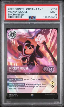 2023 DISNEY LORCANA EN 1-THE FIRST CHAPTER MICKEY MOUSE - WAYWARD SORCERER PSA 9 - Image 1