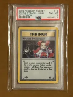 Pokemon TCG 2000 #16 1st Edition Rockets Sneak Attack PSA 8 Near Mint-Mint - Image 1