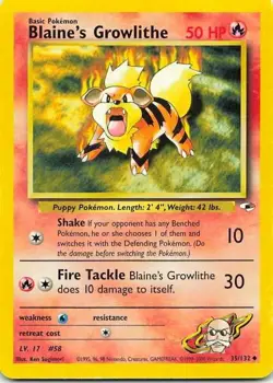 Growlithe 35/132 Gym Challenge Uncommon LP Pokemon TCG - Image 1