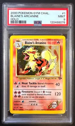 PSA 9 Blaine's Arcanine 1/132 Gym Challenge Unlimited Holo Nintendo Pokemon Card - Image 1