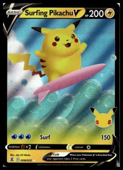 Surfing Pikachu V 008/025 Celebrations Pokemon Card | NM - Image 1