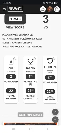 Pokemon Giratina EX Full Art Ultra Rare XY Ancient Origins 93/98 TAG Graded 3 - Image 3