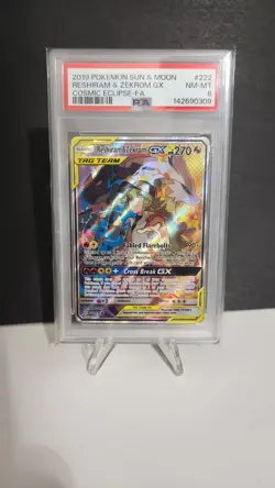 Pokemon TCG Reshiram & Zekrom GX (Full Art) SM Cosmic Eclipse 222 /236 NM PSA 8 - Image 3