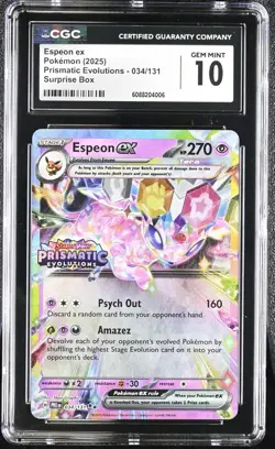 2025 Pokemon Prismatic Evolutions Surprise Box Stamp Promo #034 Espeon CGC 10 - Image 1