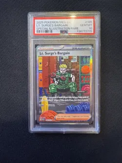 2025 POKEMON MEG EN-MEGA EVOLUTION #185 LT. SURGE'S BARGAIN PSA 10 - Image 1