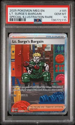 2025 POKEMON MEG EN-MEGA EVOLUTION #185 LT. SURGE'S BARGAIN PSA 10 - Image 2