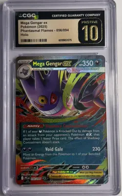 CGC 10 PRISTINE Mega Gengar Ex 056/094 HOLO RARE Phantasmal Flames Pokemon Card - Image 1