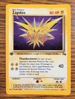 Zapdos - 1st Edition Holo - 15/62 Fossil Set - Pokemon Card TCG - 1999 - Image 1