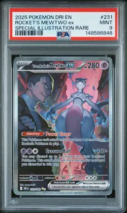 2025 POKEMON DRI EN-DESTINED RIVALS #231 TEAM ROCKET'S MEWTWO EX PSA 9 - Image 1