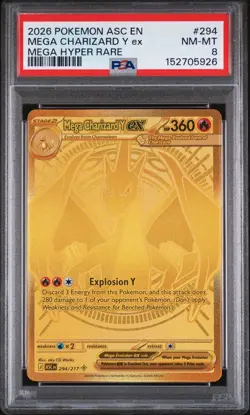 2026 POKEMON ASC EN-ASCENDED HEROES MEGA HYPER RARE MEGA CHARIZARD Y EX PSA 8 - Image 1