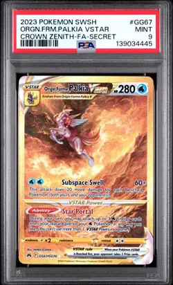2023 POKEMON CROWN ZENITH GG67/GG70 ORIGIN FORME PALKIA VSTAR FULL ART PSA 9 - Image 1