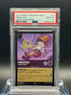 PSA 10 GEM MT 💎 - Disney Lorcana - Pinocchio Talkative Puppet Promo 32/P1 - Image 1