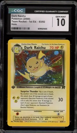Pokemon Dark Raichu Team Rocket 1st Edition Holo Secret Rare #83 CGC 10 Gem Mint - Image 1