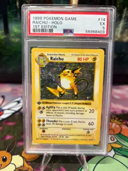 Pokemon TCG Raichu 14/102 Base Set 1st Edition Shadowless Holo PSA 5 - Image 1