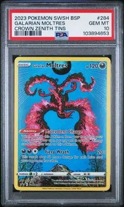 GALARIAN MOLTRES #284 PSA 10 • 2023 POKEMON SWORD & SHIELD BSP CROWN ZENITH TINS - Image 1